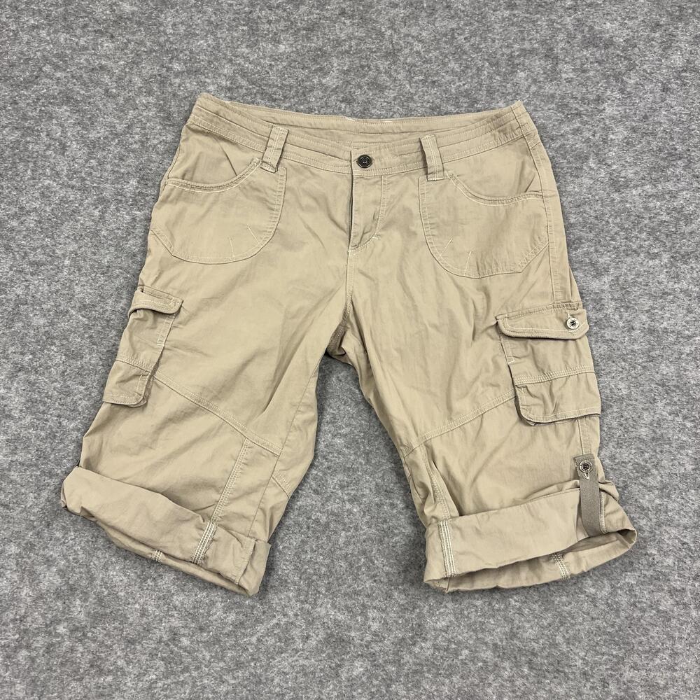 Kuhl Capris Womens 12 Beige Cargo Relaxed Stretch Adjustable Waist Roll Up Cuff